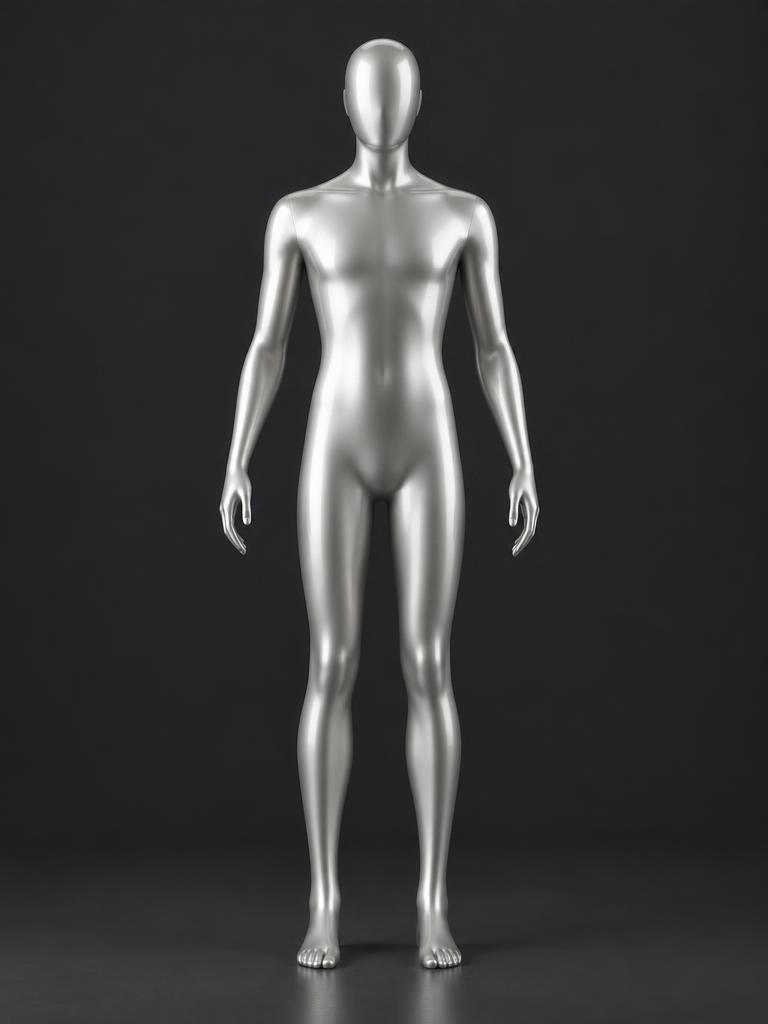 Illustrative titanium adult mannequin, not a personal body scan